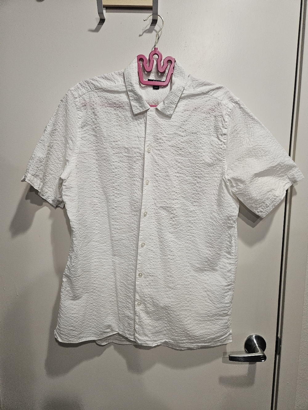 Alfani White Short-Sleeve Textured Button-Down Shirt Large